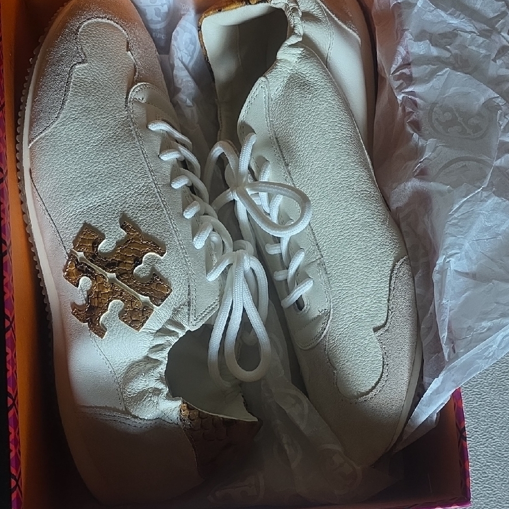 Tory Burch White Sneakers with Gold Logo Accent